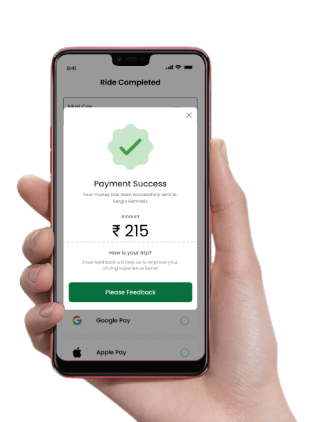 app payment successful screen showing confirmation of completed transaction for cargo delivery