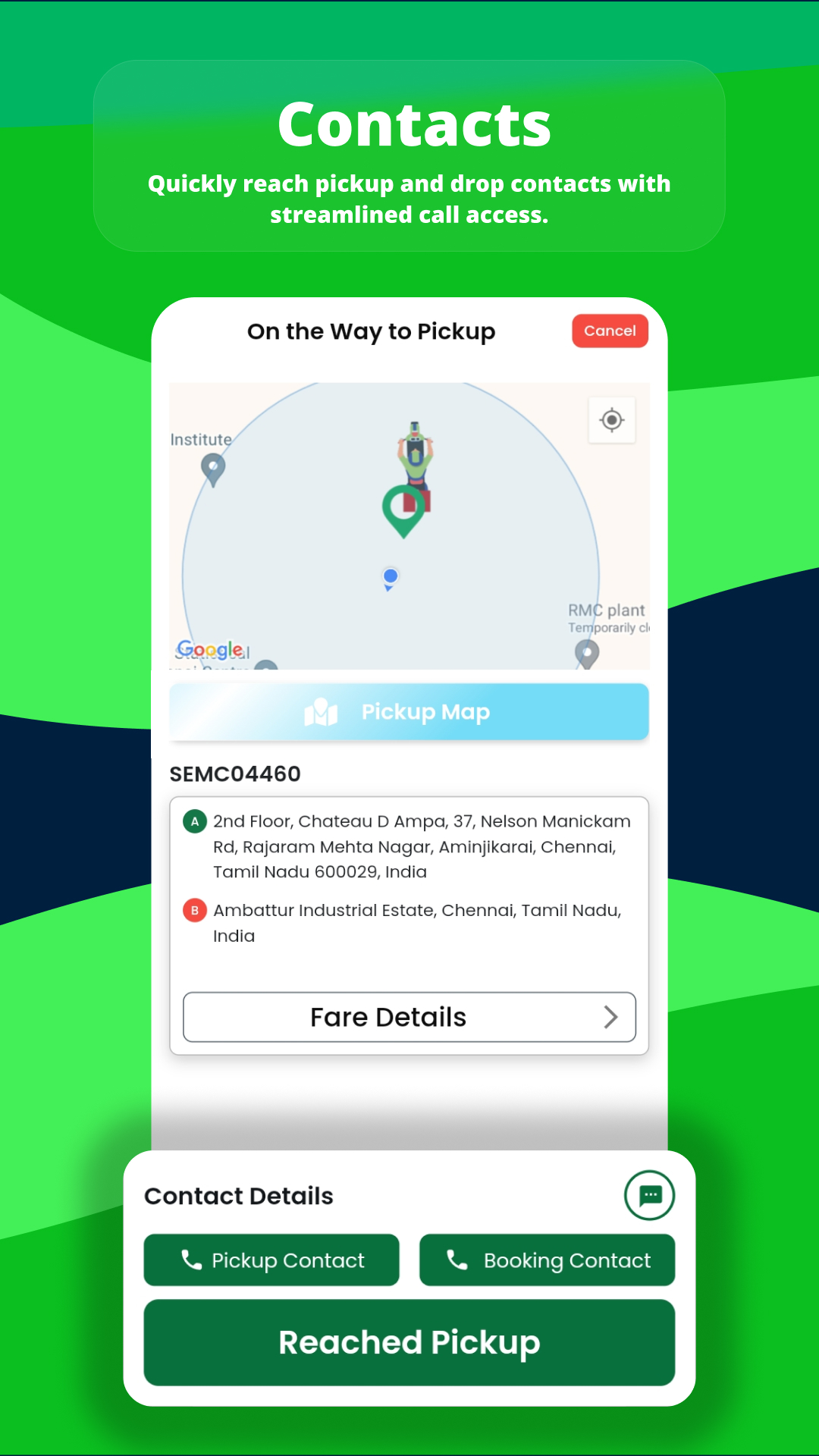 Driver app screen showing pickup location for cargo delivery