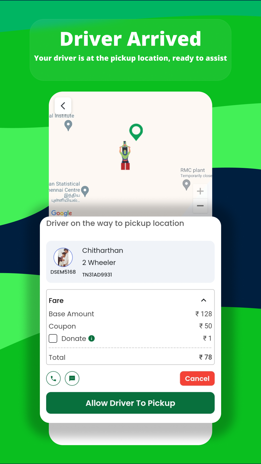 showing driver’s location on the map from the pickup point for user’s cargo booking