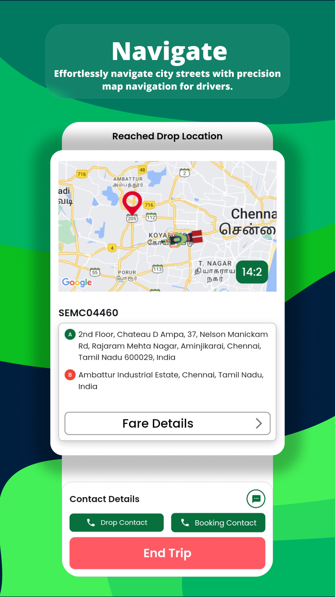 Semja Driver app screen showing the map with the drop location for cargo delivery