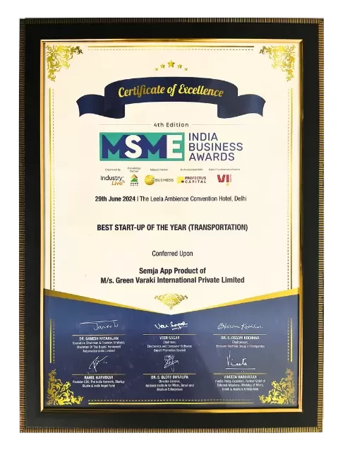 MSME awarded us For Best startup of the year 2024