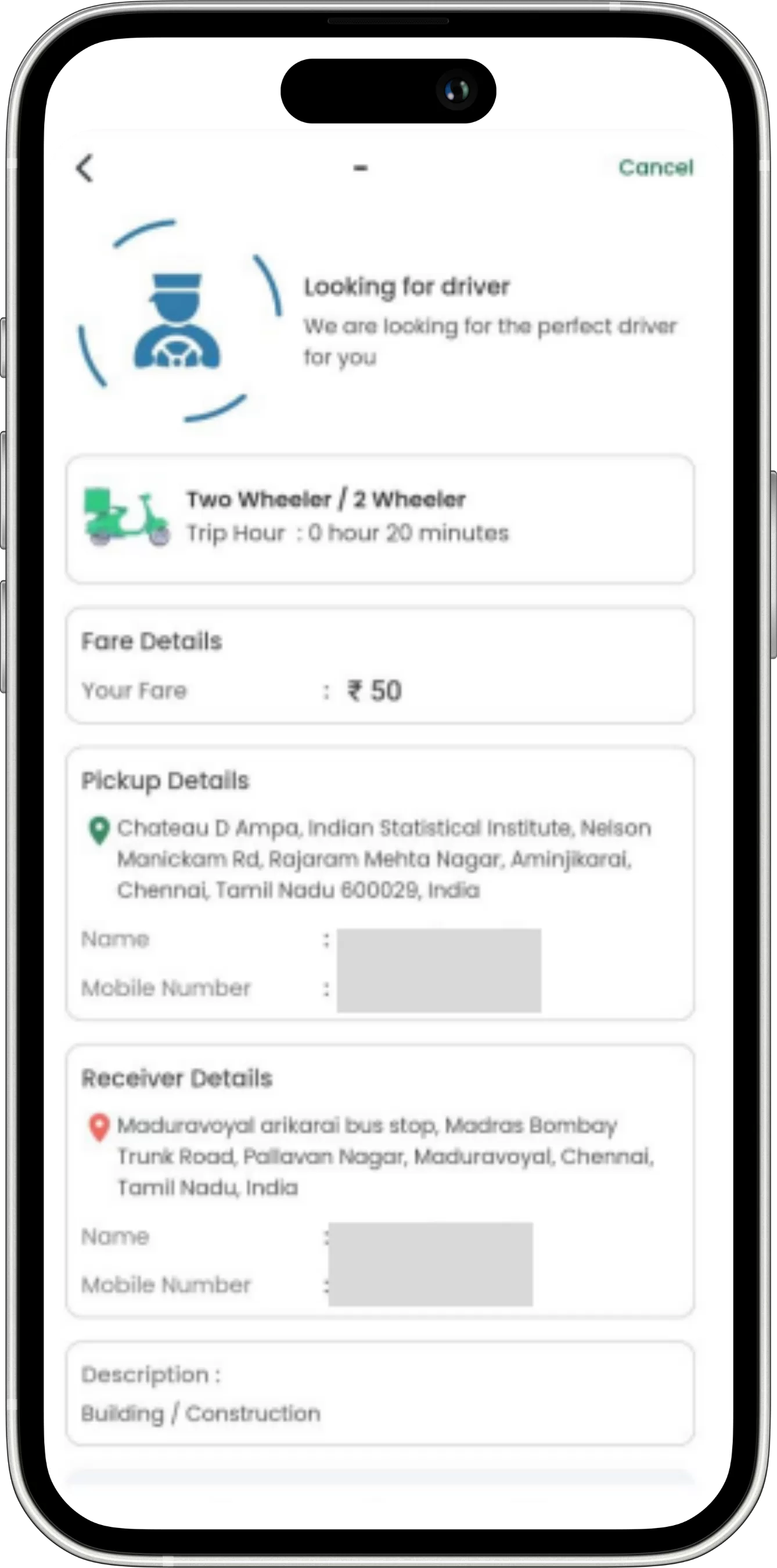 after placing order . Looking for drivers