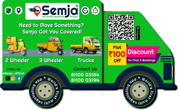 Cargo booking app contact, offers, and vehicle options in Chennai with Semja